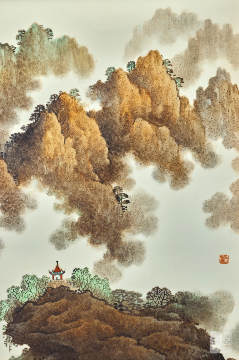 一九九三年 彩繪山景瓷板 | A LARGE POLYCHROME ENAMEL PORCELAIN PLAQUE - 图9